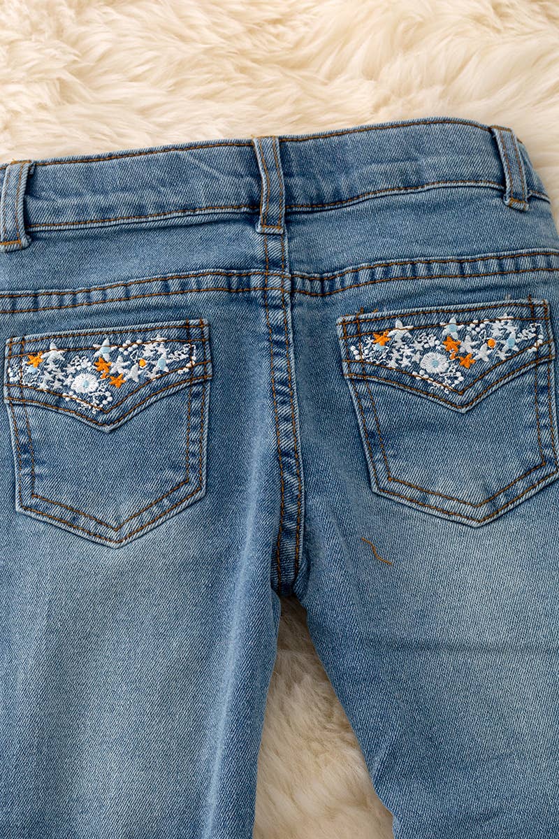 Light blue denim jeans- embroidered pockets