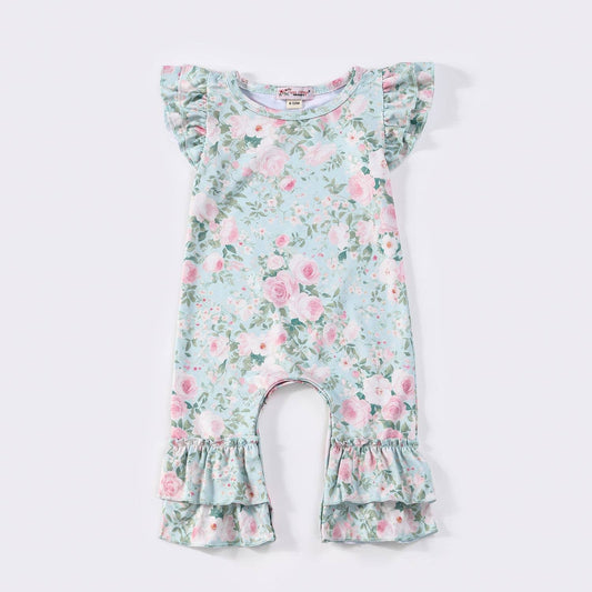 Rosebud Mint Baby Romper